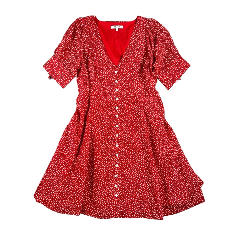 Madewell Women's Red Silk‎ Button-Front Mini Dress in Park Picnic Size 0